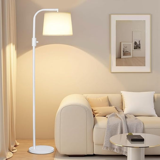 Ambimall Fully Dimmable Floor Lamp - Floor Lamps 9W LED Light Bulbs, Standing Lamps for Living Room with Adjust Head, Modern Standing Light Rotary Switch, Tall Lamp for Bedroom(White and White)