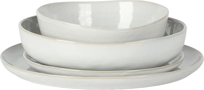Gibson Elite Auckland Blue Swirl Stoneware Reactive Glaze 16 Piece (Service for 4) Plates and Bowls Dinnerware Set