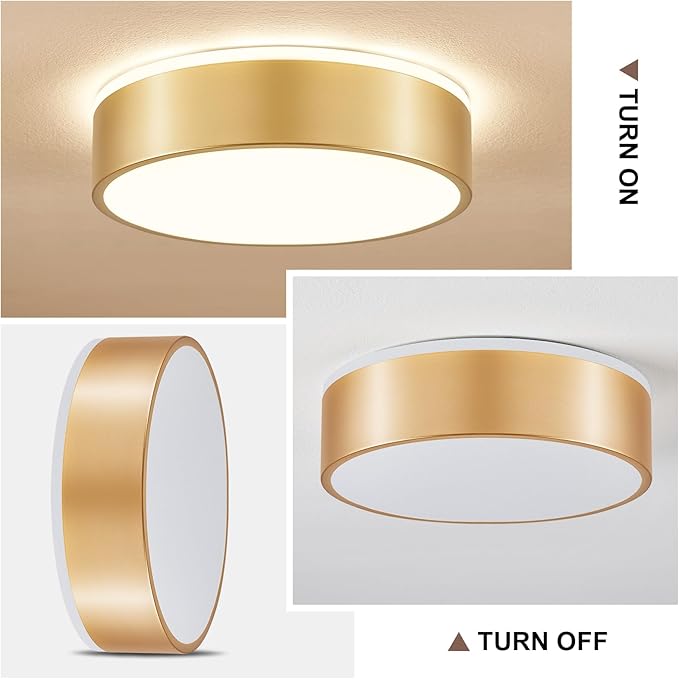 Dimmable Gold LED Flush Mount Ceiling Lights, Modern 5CCT 2700K-6000K Close to Ceiling Light, Minimalist Round Kitchen Lighting Fixtures for Bedroom Hallway Entryway Laundry Room, 11.8 Inch