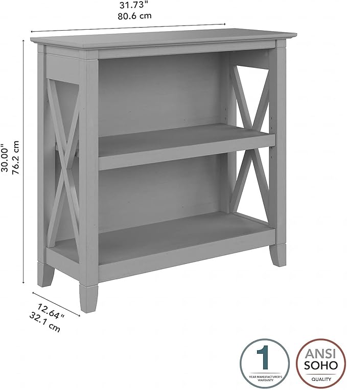 Bush Furniture Key West Small 2 Shelf Bookcase in Cape Cod Gray, Compact Home Organizer, Vertical Storage Solution, Bookshelf for Office or Living Room