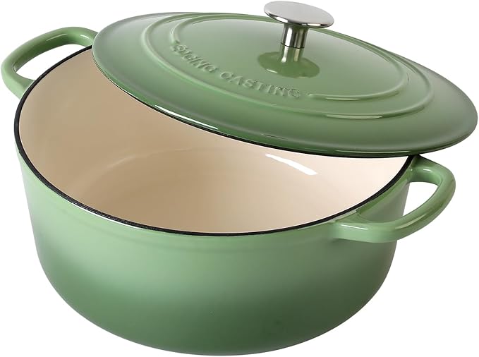 Enameled Dutch Ovens Cast Iron Dutch Oven Pot with Lid for Bread Baking, Cook, Dual Handle, 7 Quart, Pistachio Green