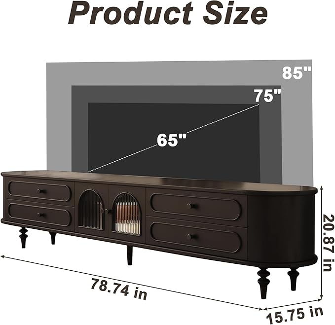 TV Stand for TVs up to 85 Inch, Modern Entertainment Center with Storage Cabinet and 4 Drawers, TV Media Console Table, Black TV Stand for Living Room Bedroom, Easy Assembly (Legs Only)