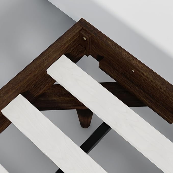 HavenWood Modern Solid Wood Platform Bed Base with Inset Wood Legs– No Box Spring Needed,Fast Assembly – Full Size in Walnut (No Headboard)