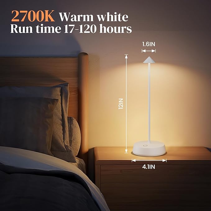 Cordless Table Lamp Rechargeable, Battery Operated 6000mAh Desk Lamp Touch Dimmable Lamp Outdoor Waterproof Portable Wireless Table Light, Small Table Lamp for Restaurant Bar/Outdoor(White-2PC)