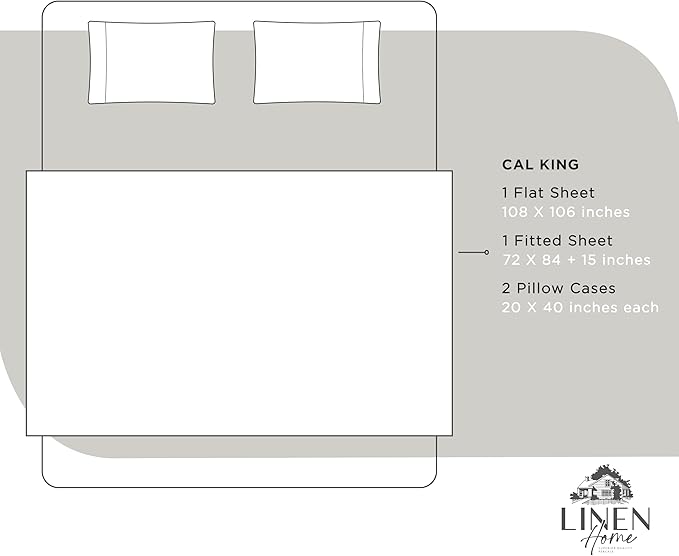 Linen Home 100% Cotton Percale Sheets California King Size, White, Deep Pocket, 4 Pieces Set - 1 Flat, 1 Deep Pocket Fitted Sheet and 2 Pillowcases, Crisp Cool and Strong Bed Linen