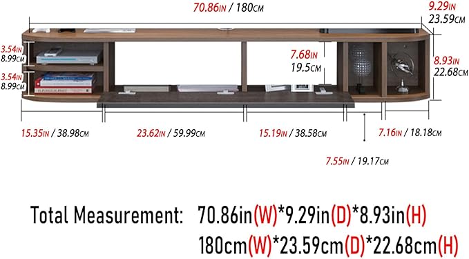 Pmnianhua Floating TV Stand,70'' Wall Mounted Under TV Shelf,Modern Floating TV Console,Wall Mounted TV Cabinet,Floating Entertainment Center with Storage Shelves for Bedroom Living Room(Walnut)