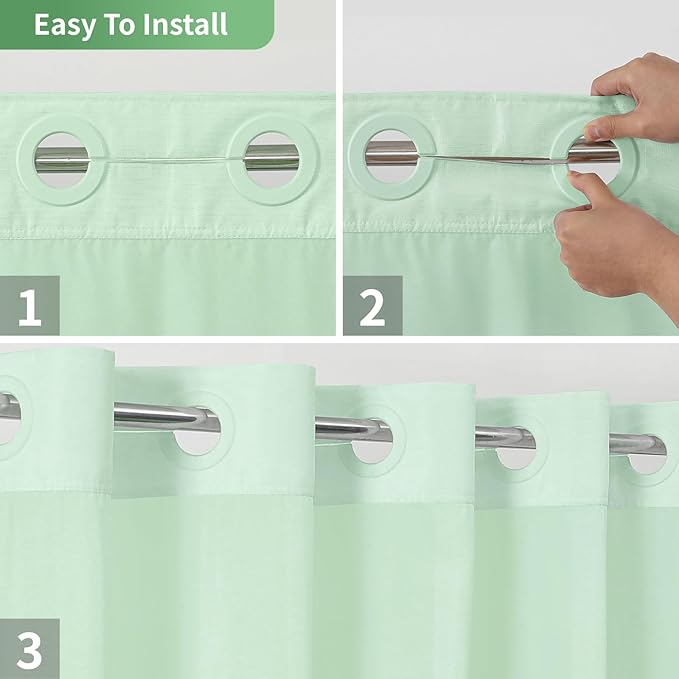 Mint Green No Hook Shower Curtain with Snap-in Fabric Liner Set,Slub Textured Fabric Shower Curtains for Bathroom,Hotel Style Modern Shower Curtain,Water Repellent & Washable,71x74(72)