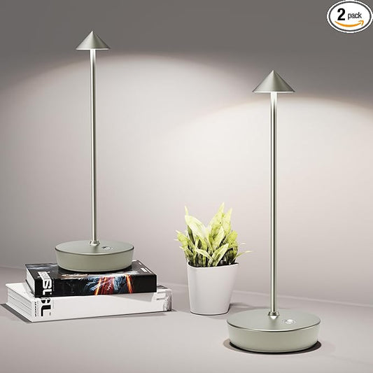 Cordless Table Lamps Rechargeable, 6000mAh Battery Operated LED Desk Lamp Outdoor Waterproof Portable Touch Dimmable Table Night Light for Patio Restaurant Dining Home Set of 2 Silver