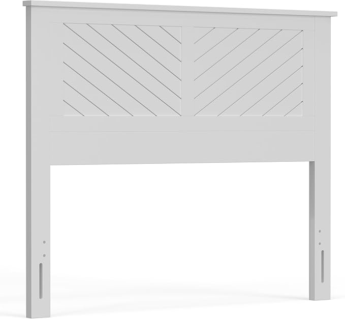 Serene Poplar Wood Full Headboard, Modern Farmhouse Panel with Chevron Scoring, Full Size Headboard in White, Casual Coastal Style, Easy Assembly, Quality Materials
