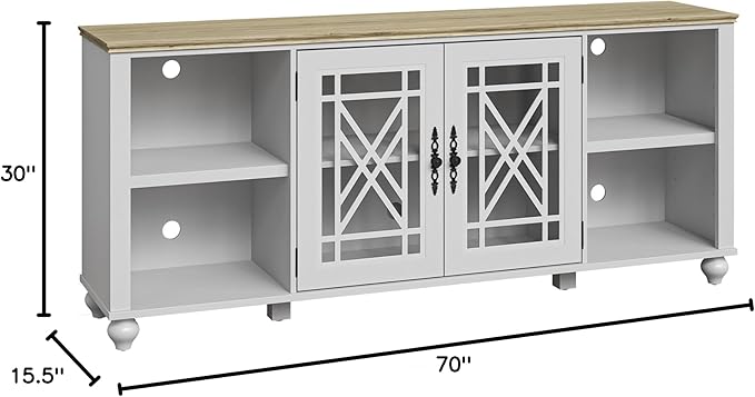 70" Vintage TV Stand with Carved Doors for TVs Up to 80" -Grayish-White