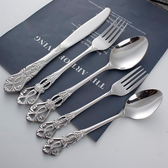 40-Piece Stainless Steel Flatware Set, Silver Silverware Set Service for 8, Cutlery Utensils Set