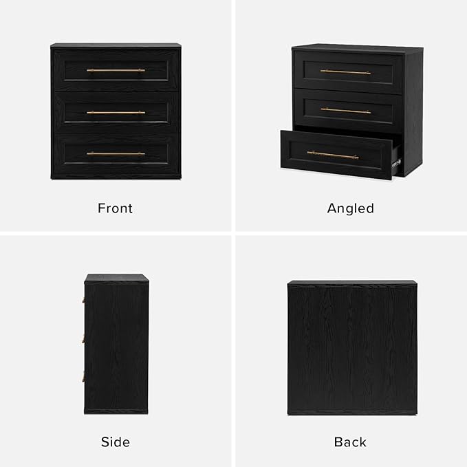 mopio Blake 3 Drawer Dresser for Bedroom, Chest of Drawers, Wood Organizer, Modern Farmhouse, Tall Night Stand, Enhanced Safety, Sturdy Compliant (1, Black Oak, One Size)