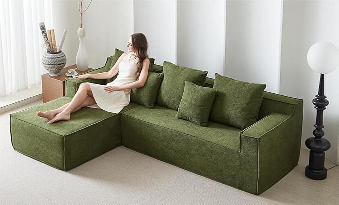 L-Shape 7-Seater Sofa,Upholstered Couches for Living Room Bedroom,No Assembly,Green