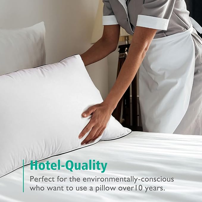 APSMILE Organic Feather Down Pillows Set of 2, Queen Size Bed Pillows for Sleeping with 100% Cotton Cover, 3-Chamber Hybrid Feather Down Core Pillow Surrounded by Polyester, 20x30 Inches