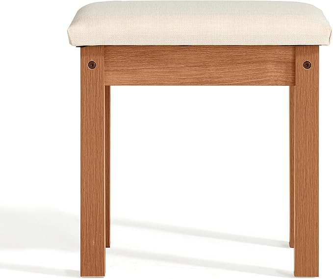 LEYAOYAO Vanity Stool, Elegant Makeup Stool with Comfortable Fabric Cushion, Sturdy Wooden Frame, Modern Vanity Bench for Bedroom and Bathroom-Tea Brown