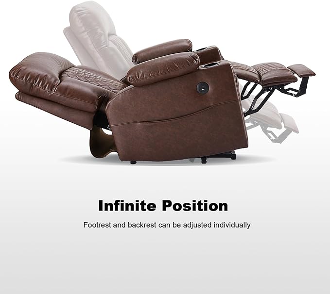 Dual Motor Power Lift Recliner Chairs with Heat and Massage for Elderly, Leather Electric Recliners with Footrest, Infinite Position Lift Chair with Cupholder,USB & Type C Ports(Brown)