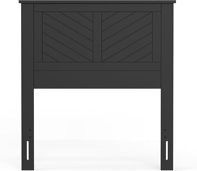Serene Poplar Wood Twin Headboard, Modern Farmhouse Panel with Chevron Scoring, Twin Size Headboard in Black, Casual Coastal Style, Easy Assembly, Quality Materials