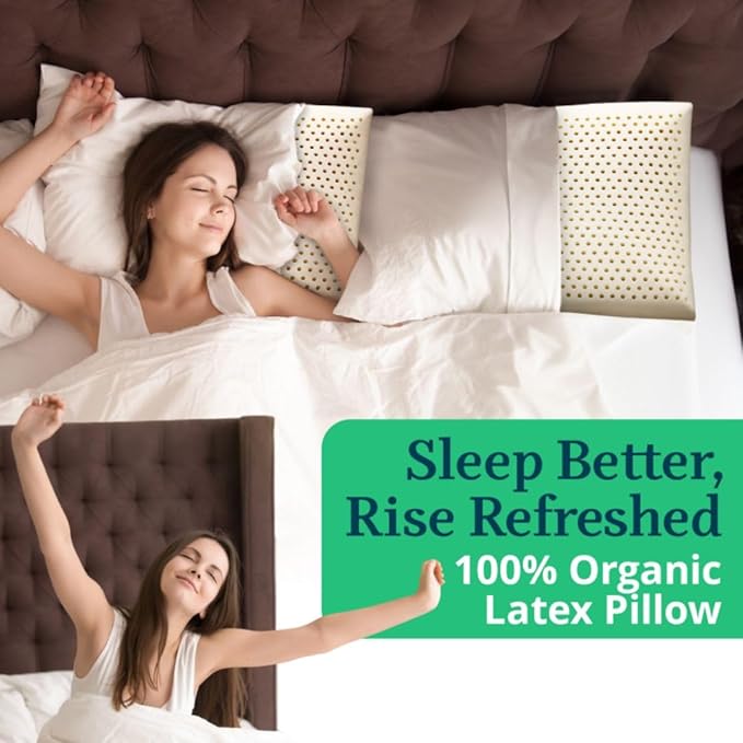 OrganicTextiles Talalay Latex Pillow with Organic Cotton Cover (Queen Size, Soft), GOTS Certified, Bed Pillow for Sleeping, Neck Pain Relief Help, Head Support, for Side Back Stomach Sleeper