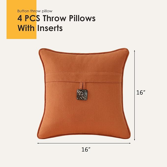 Outdoor Sunbrella Decorative Pillows with Coconut Button Pack of 4, 16" x 16" Outdoor Pillow Set for Couch Bed Throw Patio Sofa, Spectrum Cayenne