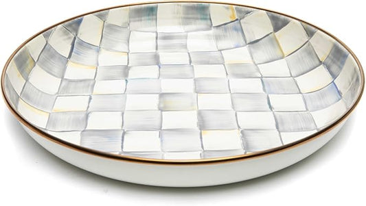 MACKENZIE-CHILDS Enamel Abundant Bowl, Decorative or Serving Bowl, 13-Cup Capacity, Gray-and-White Sterling Check
