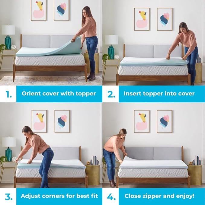 Linenspa 2 Inch Mattress Topper -Cover Full –Cover Only –Machine Washable – Breathable – Non Slip –Cover for Mattress Topper with Zipper – Topper -Cover Only White