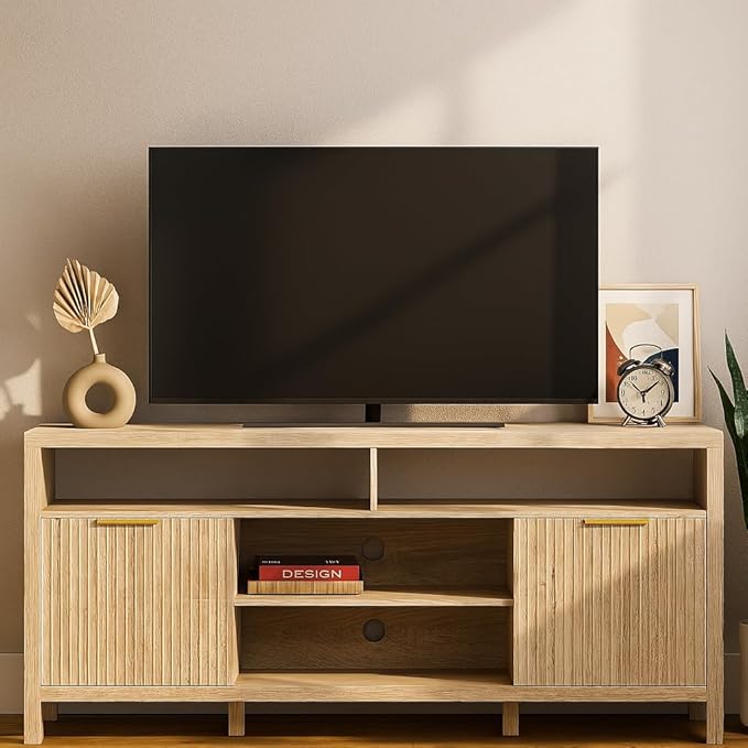 TV Stand for Living Room and Bedroom,Mid Century Modern TV Console, Entertainment Center with Storage,Media Entertainment Stand,TV Cabinet (60" Oak Tv Stand for 65" Tvs - Thickened Design b)