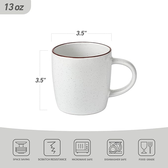 famiware Mercury Coffee Mugs 13 oz, Coffee Mugs Set of 4 with Handle, Cups for Latte, Hot Tea, Cappuccino, Mocha, Cocoa, White