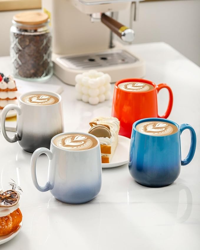 Hasense Ceramic Coffee Mugs Set of 4, 15 oz Coffee Cups With Handle, Porcelain Large Mugs for Latte, Tea, Milk, Coffee, Cappuccinos, Dishwasher Safe & Microwave, Colorful