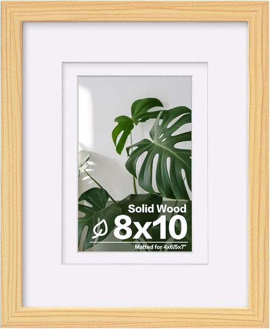 Egofine 8x10 Picture Frame Natural Wood Made of Solid Wood with Plexiglass, Display Pictures 4x6/5x7 with Mat or 8x10 Without Mat, for Tabletop and Wall Mounting Photo Frame