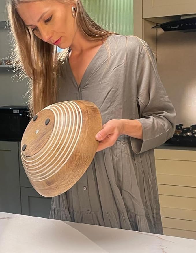 12" Handmade Wooden Salad Bowl – Durable Natural Wood Round Bowl for Salad, Fruit & Dining – Stylish Kitchen & Table Accessory