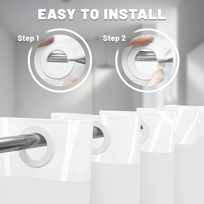 No Hook Ombre Dark Grey Striped Shower Curtain with Snap in Liner Set - Hotel Shower Curtain and Liner Set with See Through Mesh Top Window,Machine Washable, 71x74 INCH