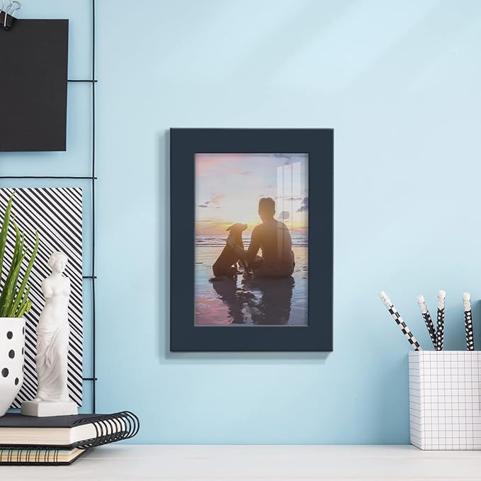 Renditions Gallery 5x7 inch Picture Frame High-end Modern Style, Made of Solid Wood and High Definition Glass Ready for Wall and Tabletop Photo Display, Navy Frame