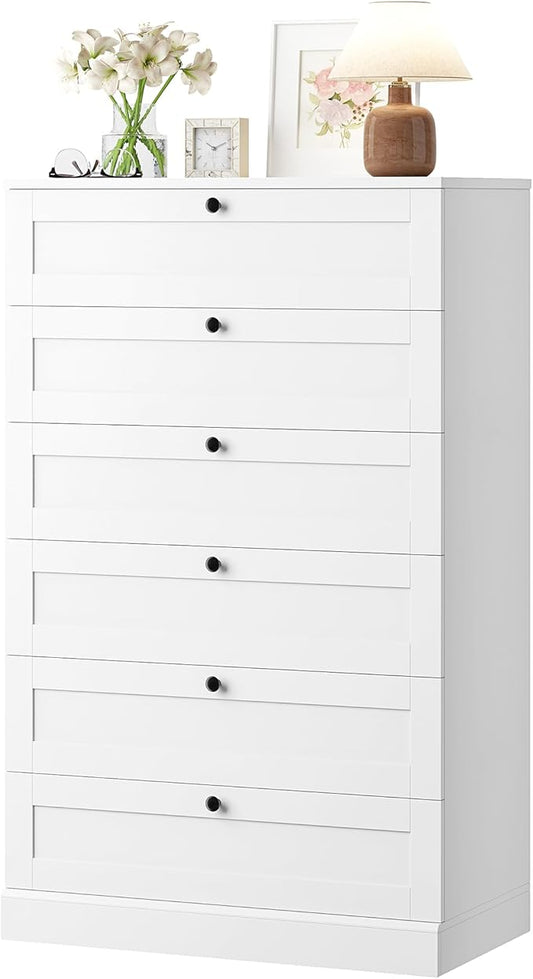 HOSTACK White 6 Drawer Dresser for Bedroom, 52" Tall Dresser & Chest of Drawers, 29" W Wood Drawer Chest, Modern Vertical Storage Cabinet for Living Room, Entryway, Hallway