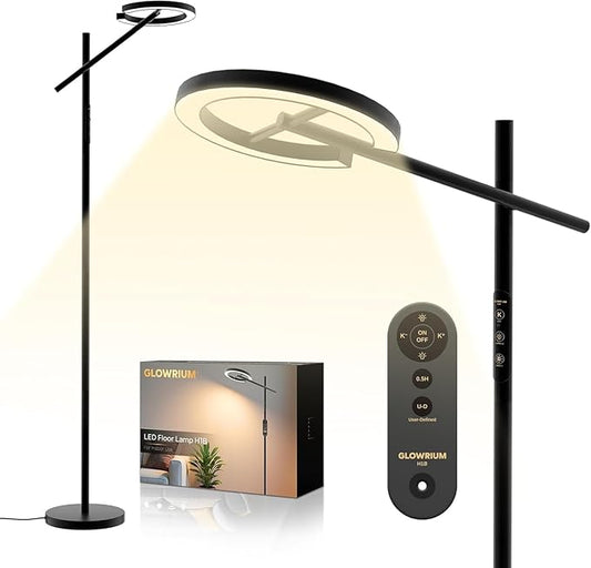 GLOWRIUM Therapy Light Floor lamp 12000 Lux, Happy Therapy lamp Stepless Dimmable 2700-6500K, LED UV-Free Happy lamp, Sunlight lamp Modern Bright Floor Lamp for Living Room Bedroom Office (H1B)
