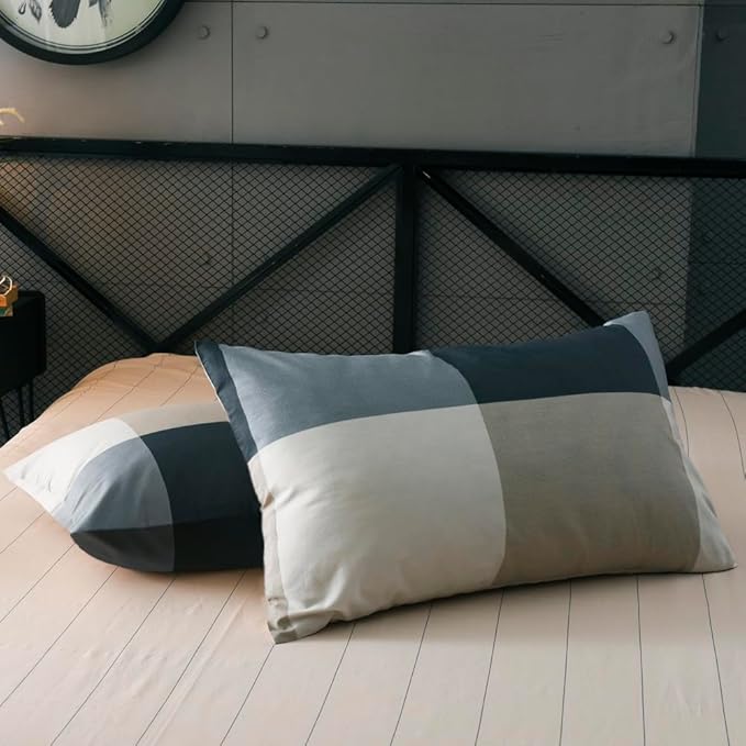 mixinni Twin XL Comforter Set Men Boys Geometric Checkered Plaid Printed Bedding Comforter for All Season Soft Lightweight Bedding Set-Twin XL Size