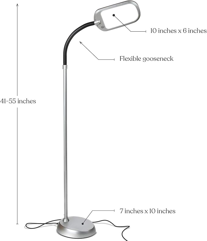 Brightech Litespan Slim LED Floor Reading Lamp with Adjustable Gooseneck for Living Rooms & Offices, Dimmable Standing Lamp for Bedroom - Silver