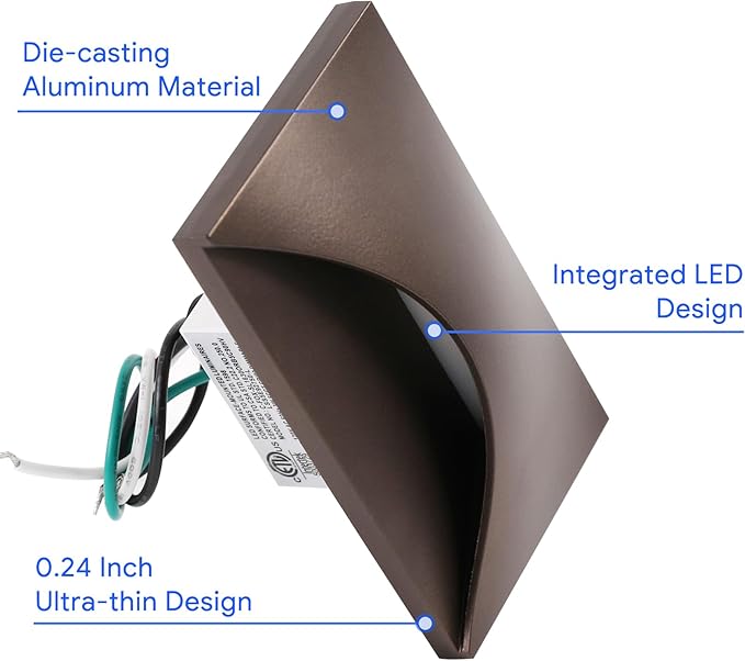 Energetic 5CCT 120V LED Indoor Outdoor Step Lights, 2700K/3000K/3500K/4000K/5000K Stair Lighting, 3W Dimmable LED Lights for Step Stair, CRI90, ETL Listed, IP65 Waterproof, Aluminum, Bronze, Pack of 6