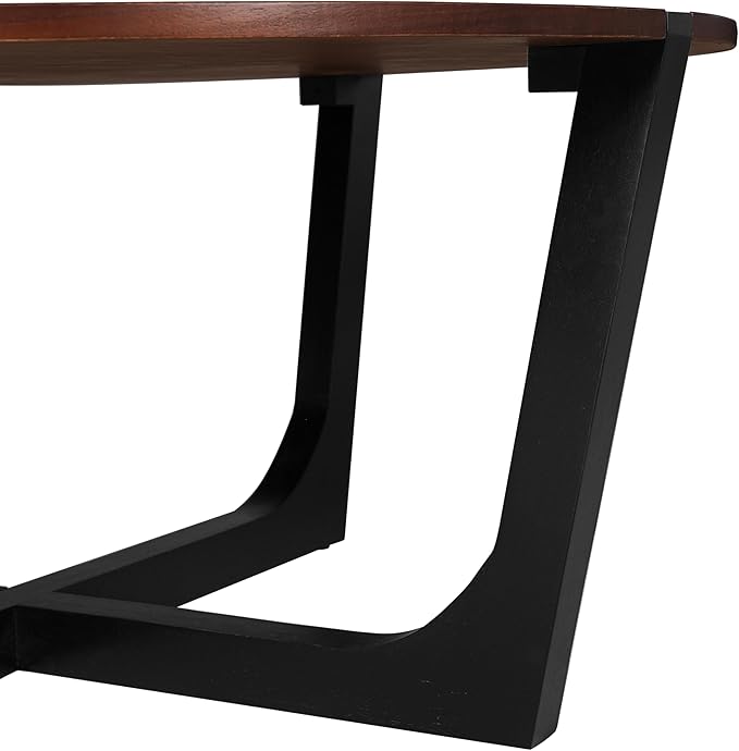 44.2" Acacia Wood Coffee Table,Modern Industrial Accent Tables,Round Table for Indoor,Outdoor,Living Room,Lounge,Patio,Natural+Black