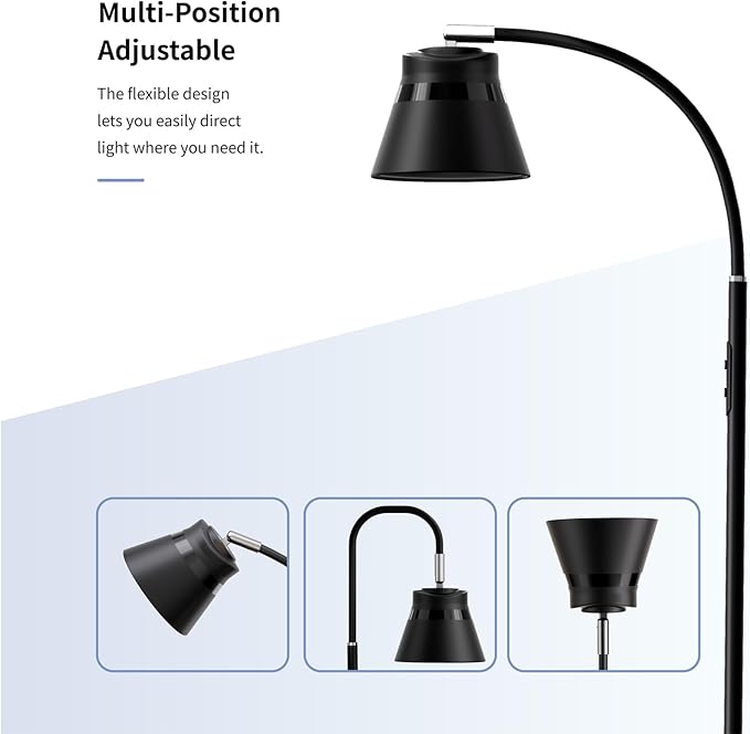 AXX Reading Floor Lamp for Living Room, Flexible Gooseneck Standing Lights for Task, Craft, Architect - Small-Shade, Metal, LED, Black, Bright, Dimmable
