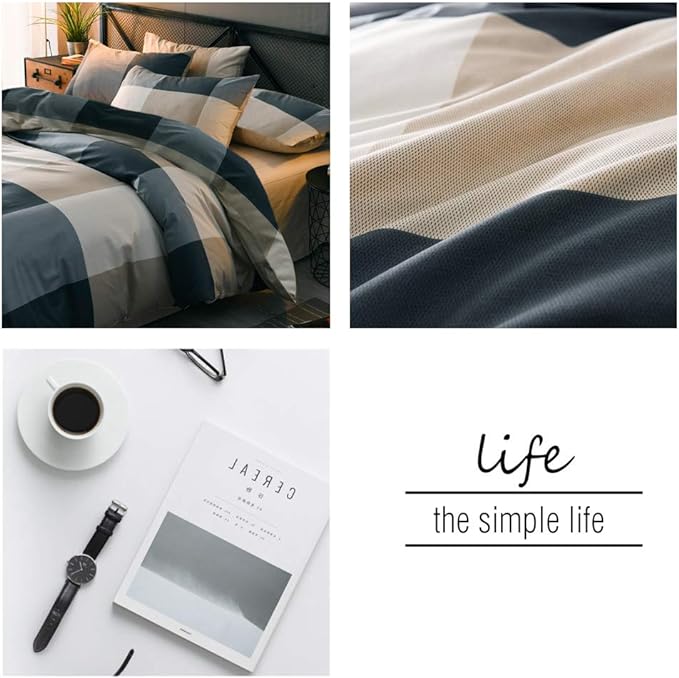 mixinni Full Comforter Set Men Boys Geometric Checkered Plaid Printed Bedding Comforter for All Season Soft Lightweight Bedding Set-Full Size