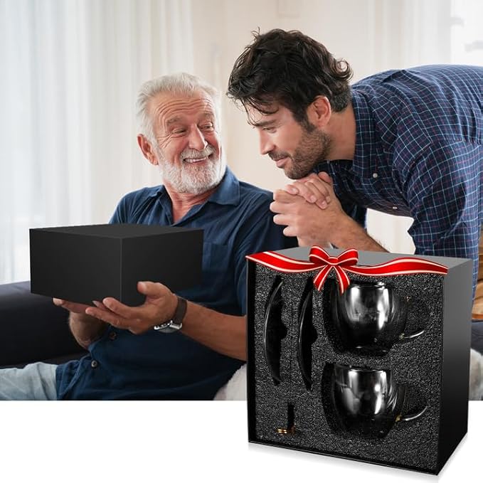 Clear Glass Coffee Cups with Spoons in a Luxurious Gift Box Set of 2 Pieces - 5.5oz in Sizes Double Wall Insulated Reusable Cups for Home Cafe Restaurant - Best Gift for Coffee Lovers