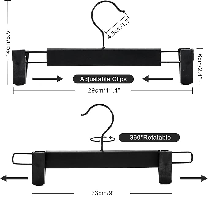 10 Pack Pants Hangers with Adjustable Non-Slip Clips Anti-Rust Hanging Hook for Trouser,Skirts,Jeans,Clothes Hangers Black
