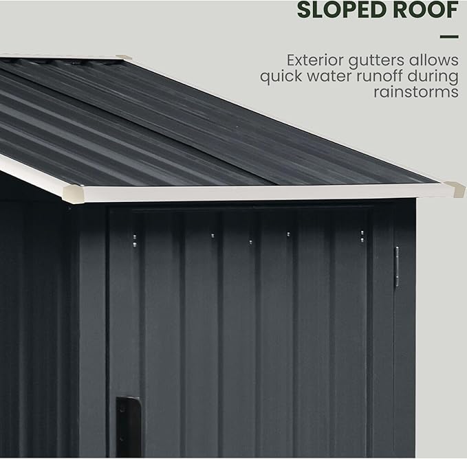 Hanover Outdoor 2 in 1 Multipurpose Sloped Roof Shed with 9 Square Feet Lockable Single Door Tool Storage and 42 Cubic Feet Raised Firewood Rack Made of Weather Resistant Galvanized Steel in Dark Gray