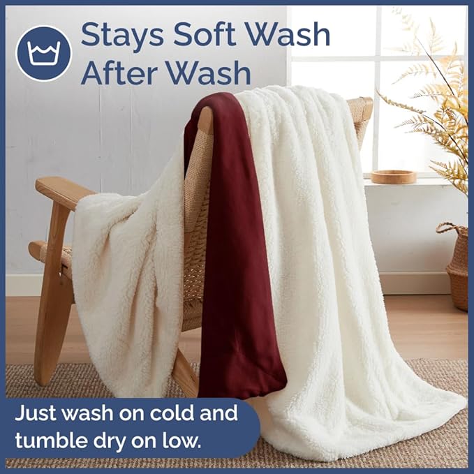 Sherpa Fleece Blanket Twin Size - Reversible Sherpa Fleece Twin Blanket - Super Soft Double Sided for Bed, Sofa, Couch - Thick, Warm, Fuzzy & Plush - Luxurious Bedding for Winter - Burgundy, 60" x 80"