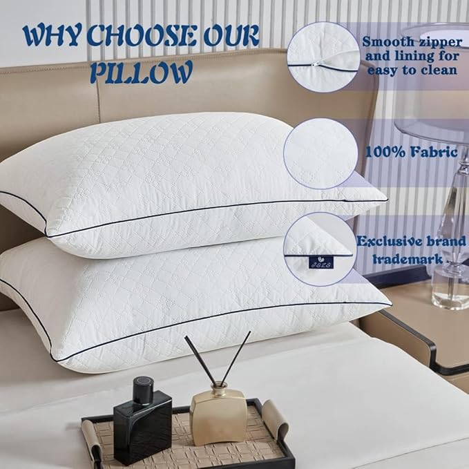JSWF Bed Pillows for Sleeping Queen Size 4 Packs，Ultra Soft Fluffy ，Premium Soft Down Alternative Fill Set of 4 for Back,Zipper Opening Design,can add and Remove Filler According to Your Needs