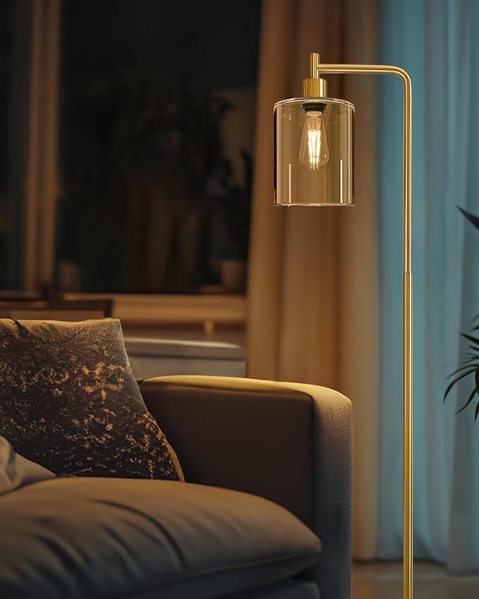 Oneach 66.5'' Floor Lamps for Living Room with Glass lampshade, Modern Gold Floor Lamp with Bulb, Industrial Standing lamp for beroom, Tall Pole Lamps Office (Bulb Included)