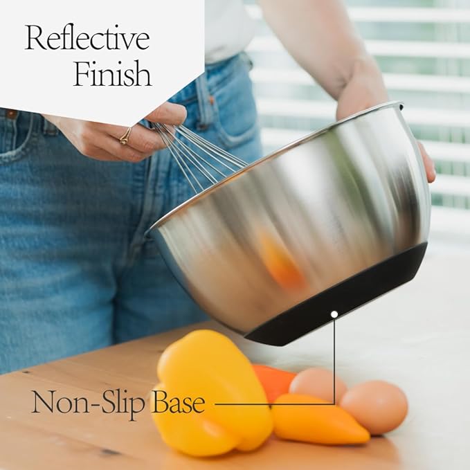 ANGORA BRANDS Stainless Steel Mixing Bowls with Lids - Set of 3 Durable Metal Bowls for Baking & Cooking - Nesting Bowls for Kitchen Efficiency - Non-Slip Mixing Bowls Stainless Steel by Samma