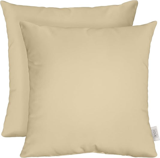RSH DECOR: Sunbrella Square Throw Pillows Set of 2 | 24" x 24" | Water and Fade-Resistant Performance Fabric | Outdoor Pillow Covers with Down-Alternative Inserts | Canvas Antique Beige