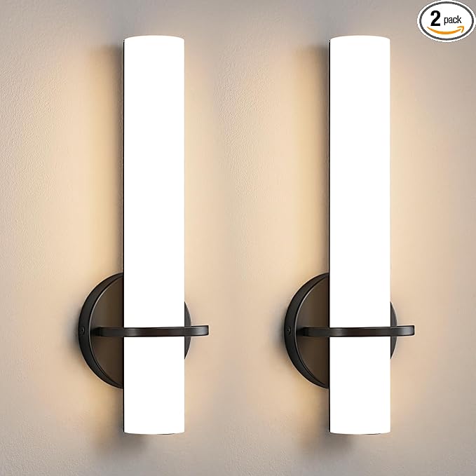 Wall Sconce Light - 15 inch Modern Black Bathroom Light Fixtures Wall Sconces Set of Two Dimmable LED Sconce Lighting, 15W 3000K Wall Light with Acrylic Shade for Bedroom Stairway Living Room