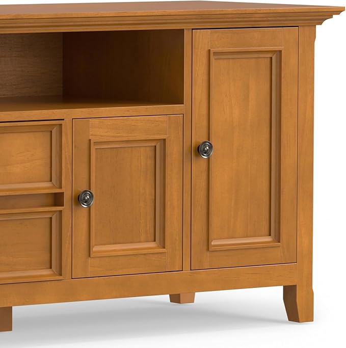 SIMPLIHOME Amherst 72-inch Wide Solid Wood TV Stand in Light Golden Brown, Transitional-Style Media Console for Living Room with Cable Management and Adjustable Shelves, Fits 80" TVs